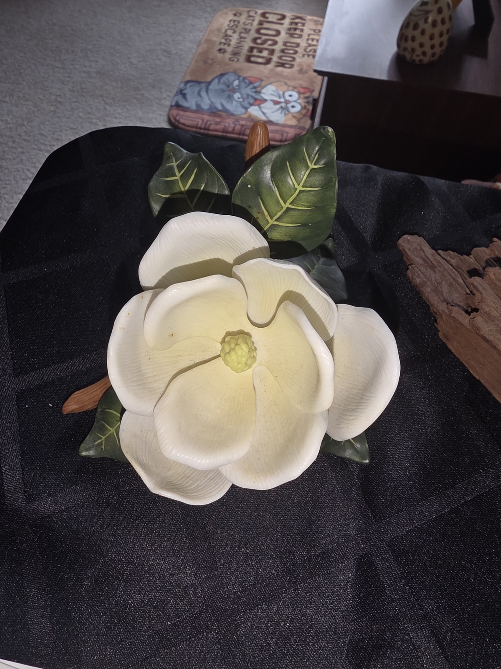 Lenox White Magnolia Ceramic Flower with Green Leaves